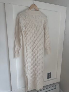 SHEIN Cream Cable-Knit Long Sleeve Sweater Dress